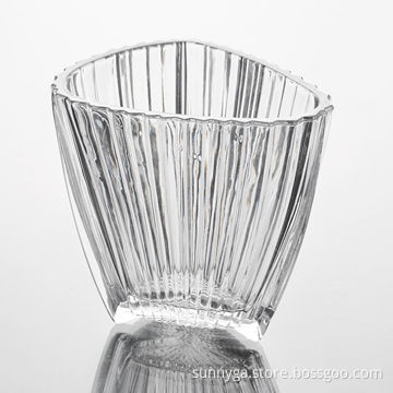 Crystal Glass Vase with Triangle Mouth and Bottom, Folded Pattern, for Decoration or Daily Use